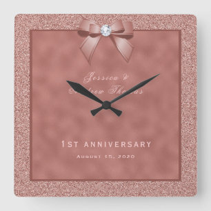 Rose Gold & Stylish Glitter 1st Wedding Square Wall Clock