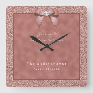  Rose Gold & Stylish Glitter  1st Wedding  Square Wall Clock