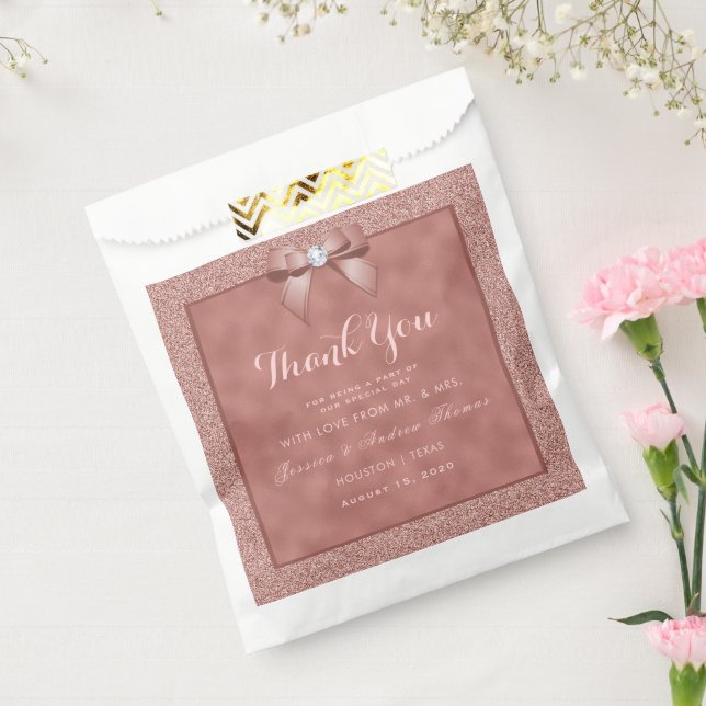  Rose Gold & Stylish Glitter Wedding Favour Bags (Sealed)