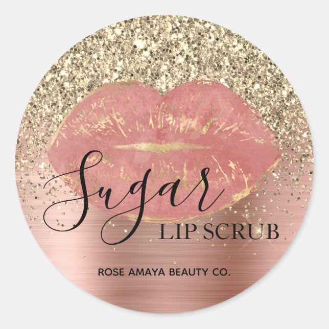 Rose Gold Sugar Lip Scrub Glitter Sprinkles Classic Round Sticker (Front)