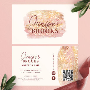Rose Gold Sunset Glitter Social Media QR Code Business Card