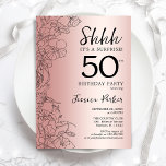 Rose Gold Surprise 50th Birthday Invitation<br><div class="desc">Rose Gold Surprise 50th Birthday Party Invitation. Glam feminine design featuring botanical accents and typography script font. Simple floral invite card perfect for a stylish female surprise bday celebration. Can be customised to any age. Printed Zazzle invitations or instant download digital printable template.</div>