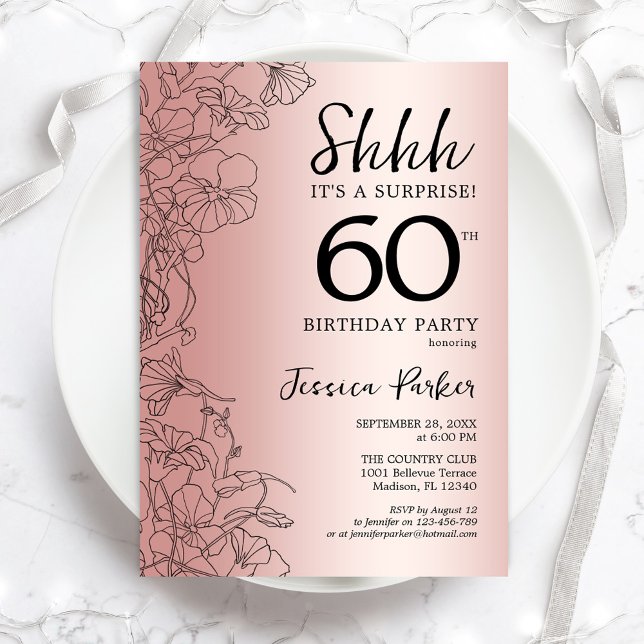 Rose Gold Surprise 60th Birthday Invitation (Creator Uploaded)