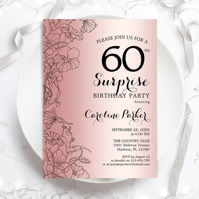 Rose Gold Surprise 60th Birthday Party Invitation (Creator Uploaded)