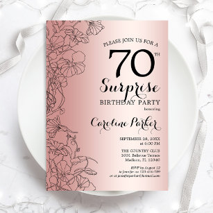 Rose Gold Surprise 70th Birthday Party Invitation