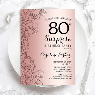 Rose Gold Surprise 80th Birthday Party Invitation