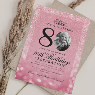 Rose Gold SURPRISE Photo Glam 80th Birthday  Invitation