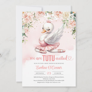 Rose gold swan tutu ballerina dress floral invitation