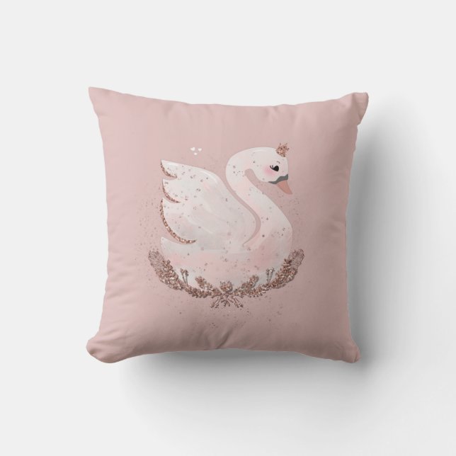 Rose Gold Swan Watercolor Cushion (Front)