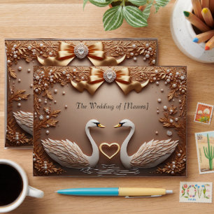 Rose Gold Swan Wedding Celebration Theme Envelope