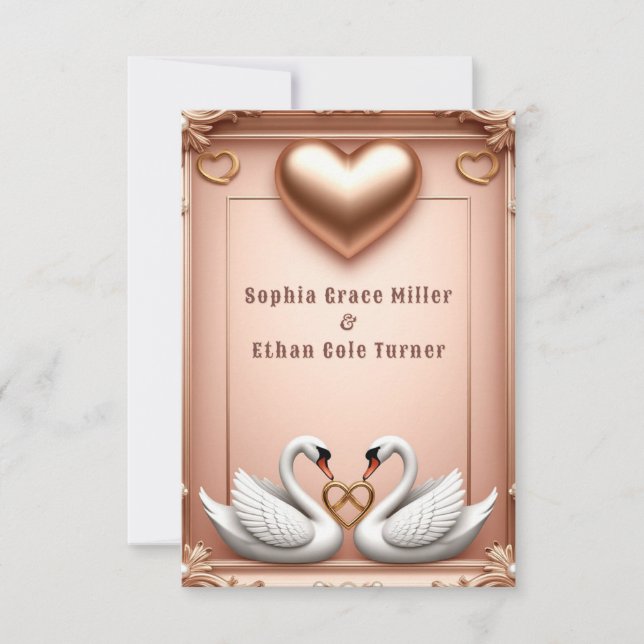 💍 Rose Gold swans Wedding Decor 💍 Save The Date (Front)
