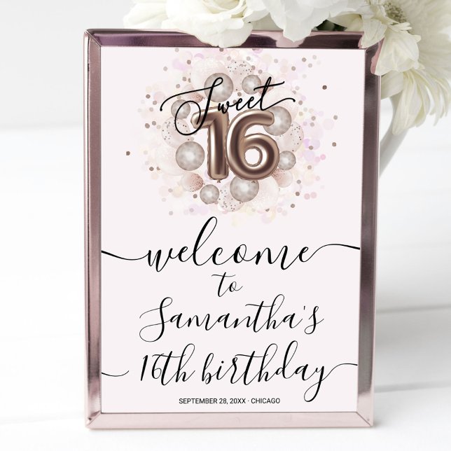 Rose Gold Sweet 16 Bday Balloons Pink Welcome Sign (Creator Uploaded)