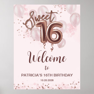 Rose Gold Sweet 16 Bday Balloons Rose Welcome Sign