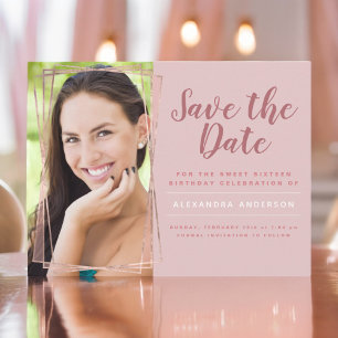 Rose Gold Sweet 16 Birthday Save the Date Postcard