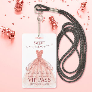 Rose Gold Sweet 16 Birthday VIP Badge ID Badge