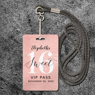 Rose Gold Sweet 16 Birthday VIP ID Badge