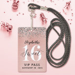 Rose Gold Sweet 16 Birthday VIP ID Badge<br><div class="desc">A clever way to invite your guests to your sweet 16 birthday party. These custom rose gold sweet 16 VIP pass badge invitations are sure to impress your guests. Design features a faux rose gold brushed metal with silver glitterand a modern hand written script font. Easily personalise the front and...</div>