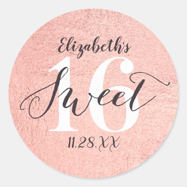 Rose Gold Sweet 16 Girl Birthday Classic Round Sti Sticker (Front)