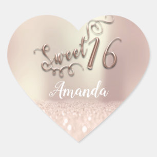 Rose Gold Sweet 16th Princess Heart Name Spark Sticker