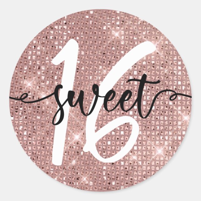 Rose Gold Sweet Sixteen Shimmer Classic Round Sticker (Front)