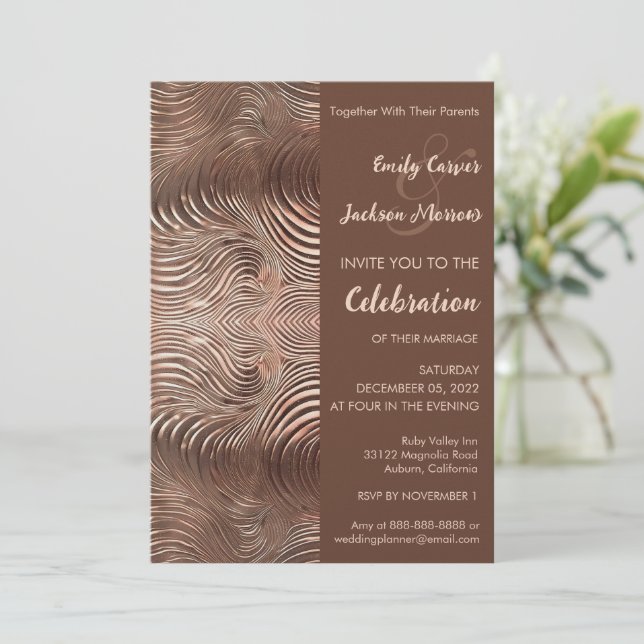 Rose Gold Swirl Wedding Invitation (Standing Front)