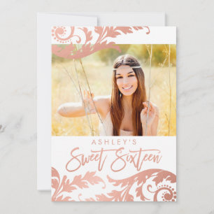 Rose Gold Swirls Photo Sweet 16 Invitations