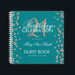 Rose Gold Teal 21st Birthday Guestbook Confetti Notebook<br><div class="desc">An elegant 21st Birthday Party Guest Book template with Rose Gold Glitter Confetti on Teal design and easy to customise text.</div>