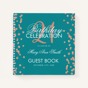 Rose Gold Teal 21st Birthday Guestbook Confetti Notebook