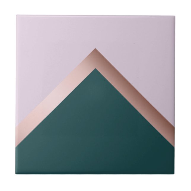 Rose gold teal and purple geometric design tile (Front)