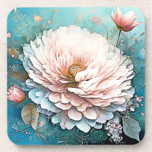 Rose Gold Teal Bloom Art Coaster