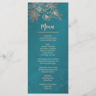 Rose Gold Teal Floral Line Art Wedding Menu