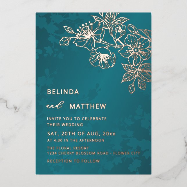 Rose Gold Teal Floral Wedding (Front)