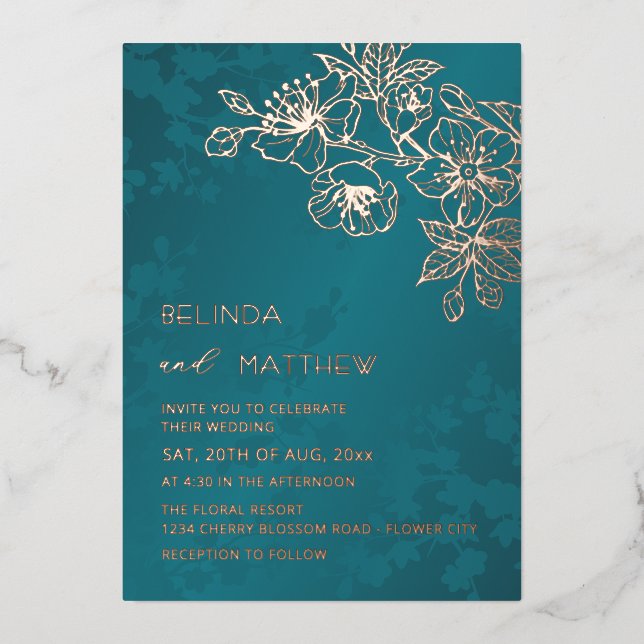 Rose Gold Teal Floral Wedding (Front)