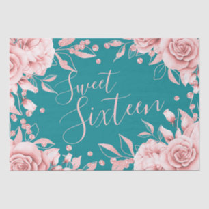 Rose Gold Teal Sweet 16 Birthday Party Floral Tissue Paper