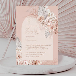 rose gold text Baptism boho flowers