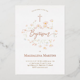 rose gold text Baptism delicate flowers