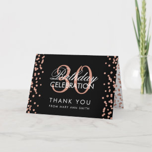 Rose Gold Thank you 30th Birthday Confetti Black Card