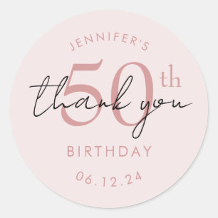 Rose Gold "Thank You" 50th Birthday Party Blush Classic Round Sticker