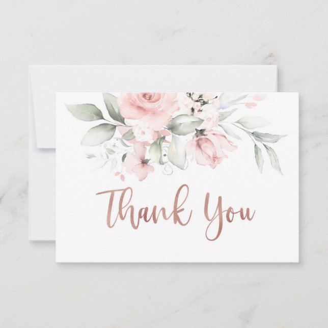 Rose gold thank you card, blush pink card (Front)