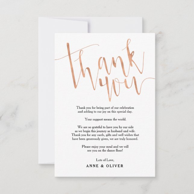 Rose Gold Thank You Card Wedding (Front)