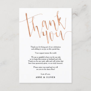 Rose Gold Thank You Card Wedding