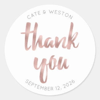 Rose gold thank you, personalized, faux foil classic round sticker