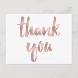 Rose gold thank you postcards, foil font postcard