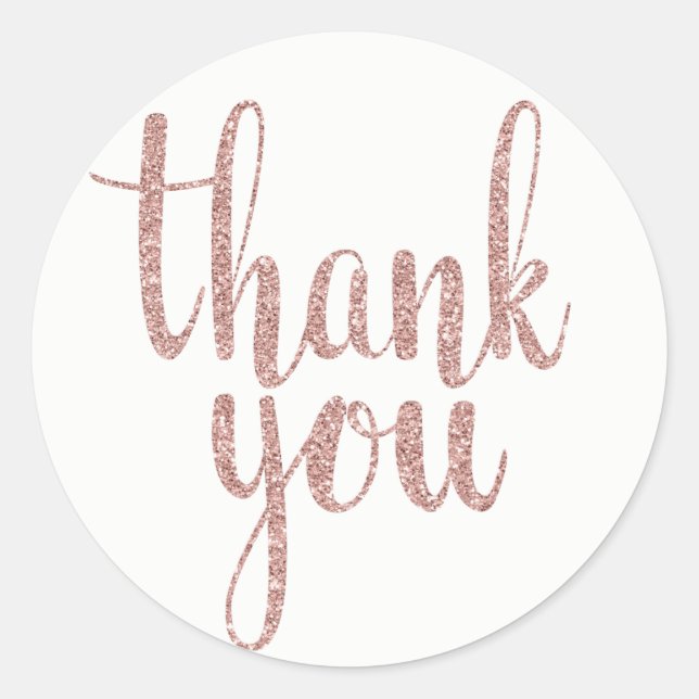 Rose gold thank you stickers, glitter, round classic round sticker (Front)
