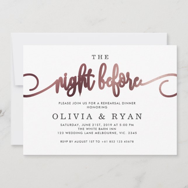 Rose Gold the night before Invitation (Front)