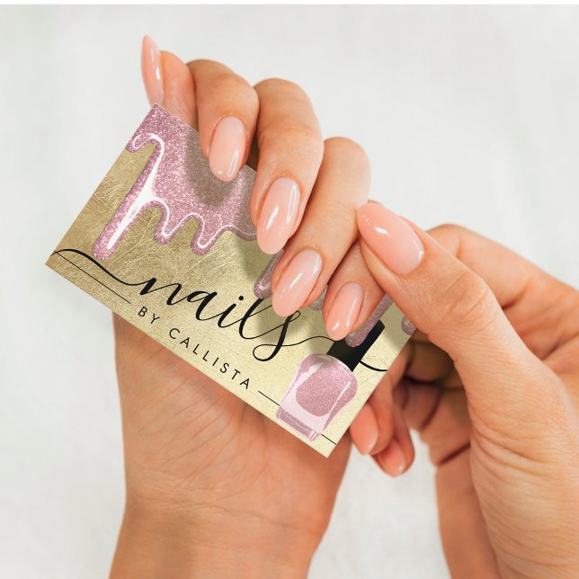 Rose Gold Thick Glitter Drips Polish Nails Business Card (Creator Uploaded)