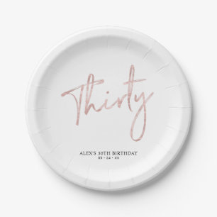 Rose Gold Thirty Lettering 30th birthday Party Paper Plate