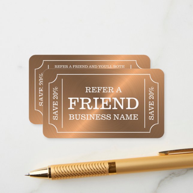 Rose Gold Ticket Style Referral Card (Front/Back In Situ)