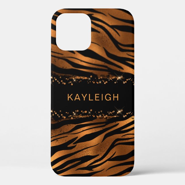Rose Gold Tiger Print & Glitter | Custom Name Case-Mate iPhone Case (Back)