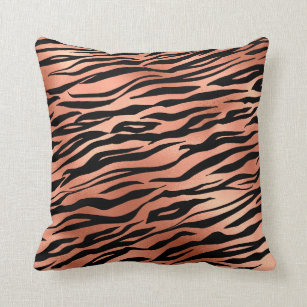 Rose Gold Tiger Zebra Stripes Fur Cushion